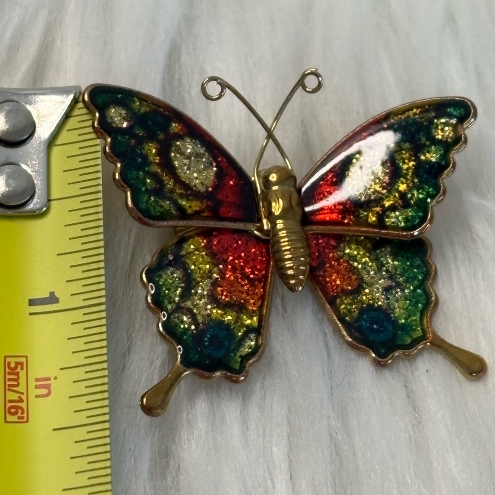 Vintage Metal Multicolor Glitter Butterfly Brooch - Picture 4 of 4